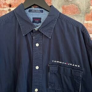 Vintage Tommy Hilfiger Jeans Navy Men's Shirt XL 25x31